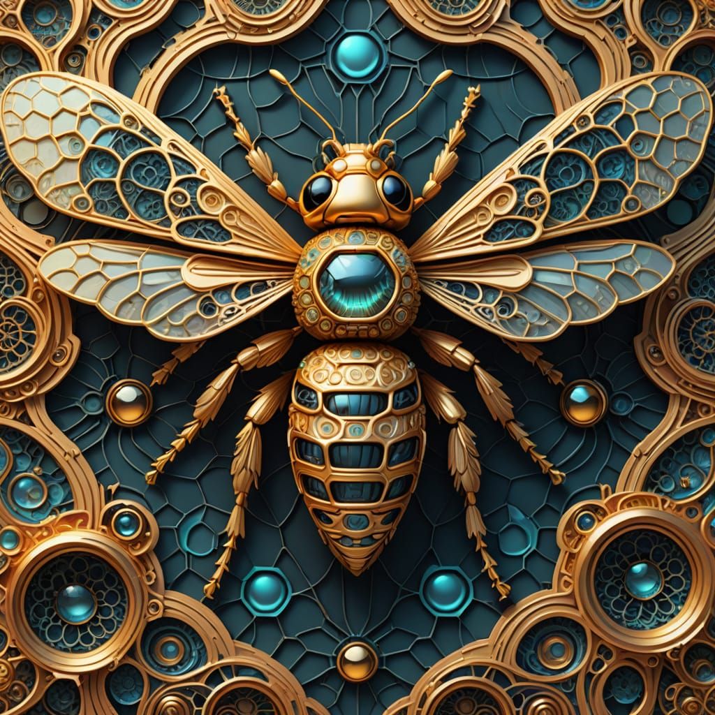 Ethereal Bee in Iridescent Fractal Patterns