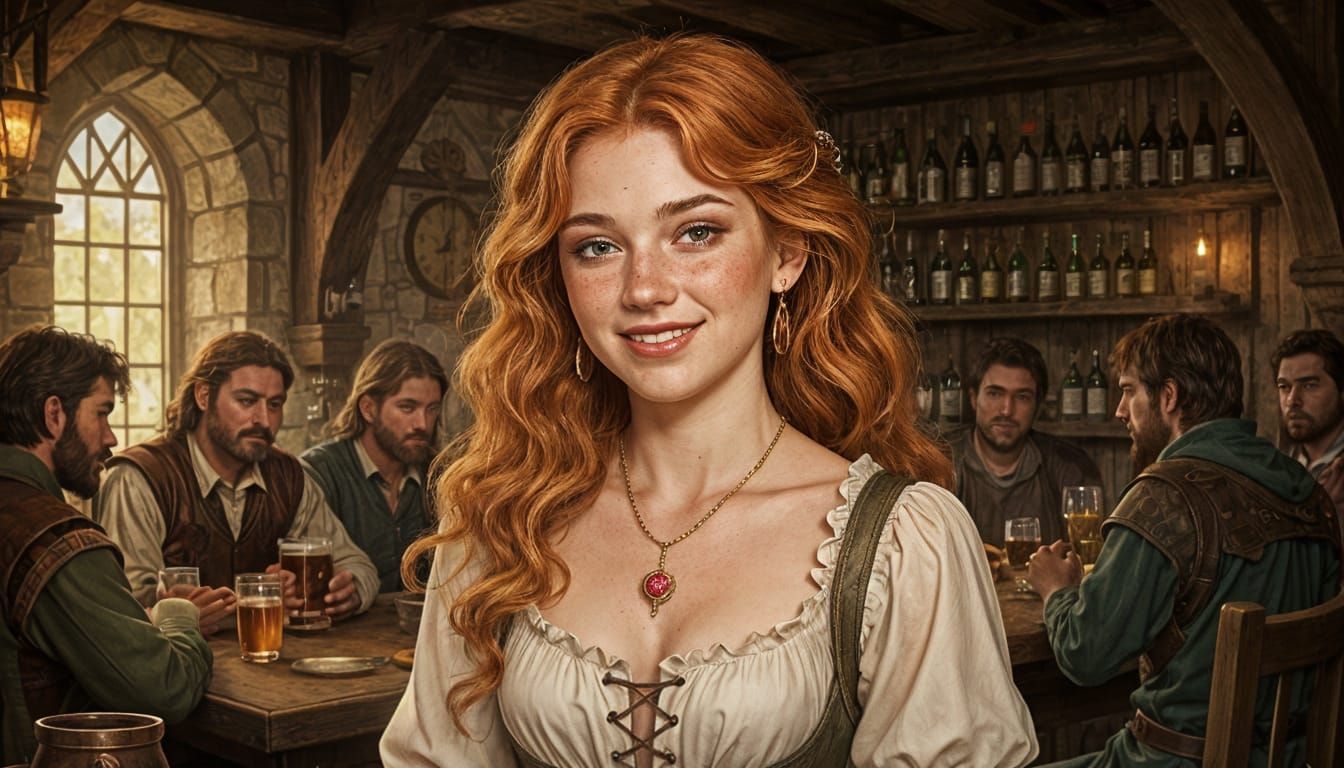 Freckled Ginger Thief in Dimly Lit Tavern
