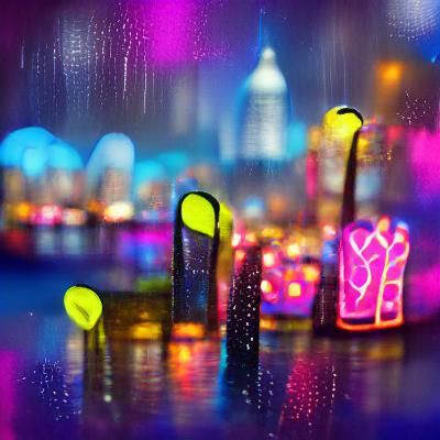 Neon Cityscape at Night in the Rain