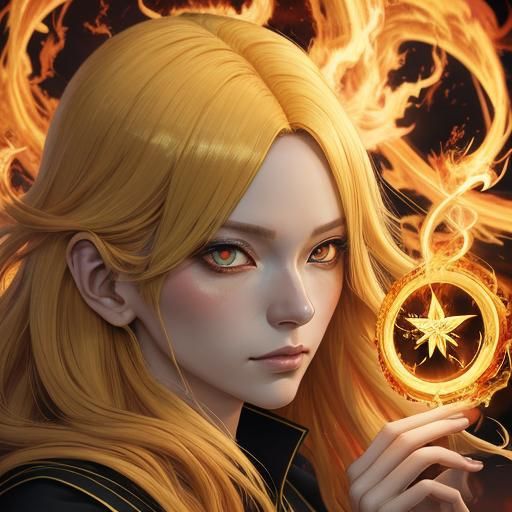 Blonde Tarot Reader with Phoenix in Anime Style