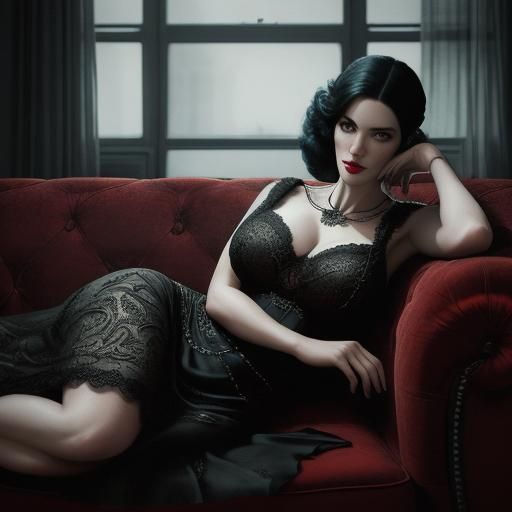 Hyperrealistic Woman Relaxing on Sofa in Cinematic Style