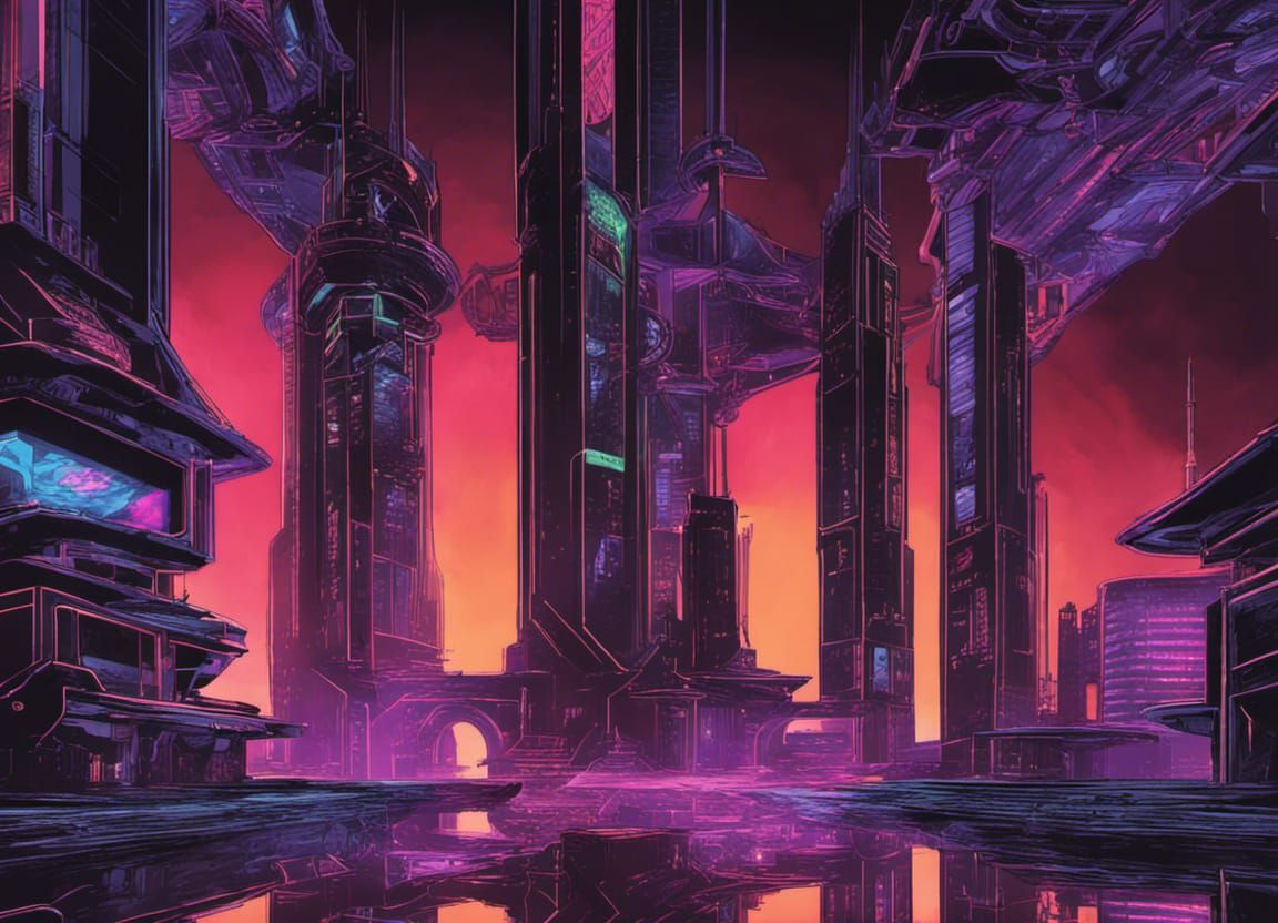 Dystopian Arcology in Neon and Black Light: Concept Art