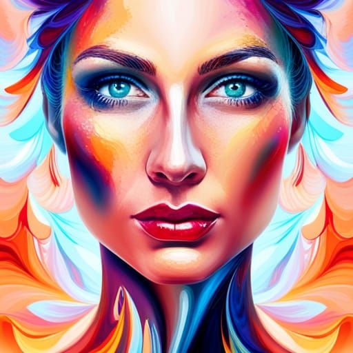 Beautiful Woman's Face in Oil Paint Splashes