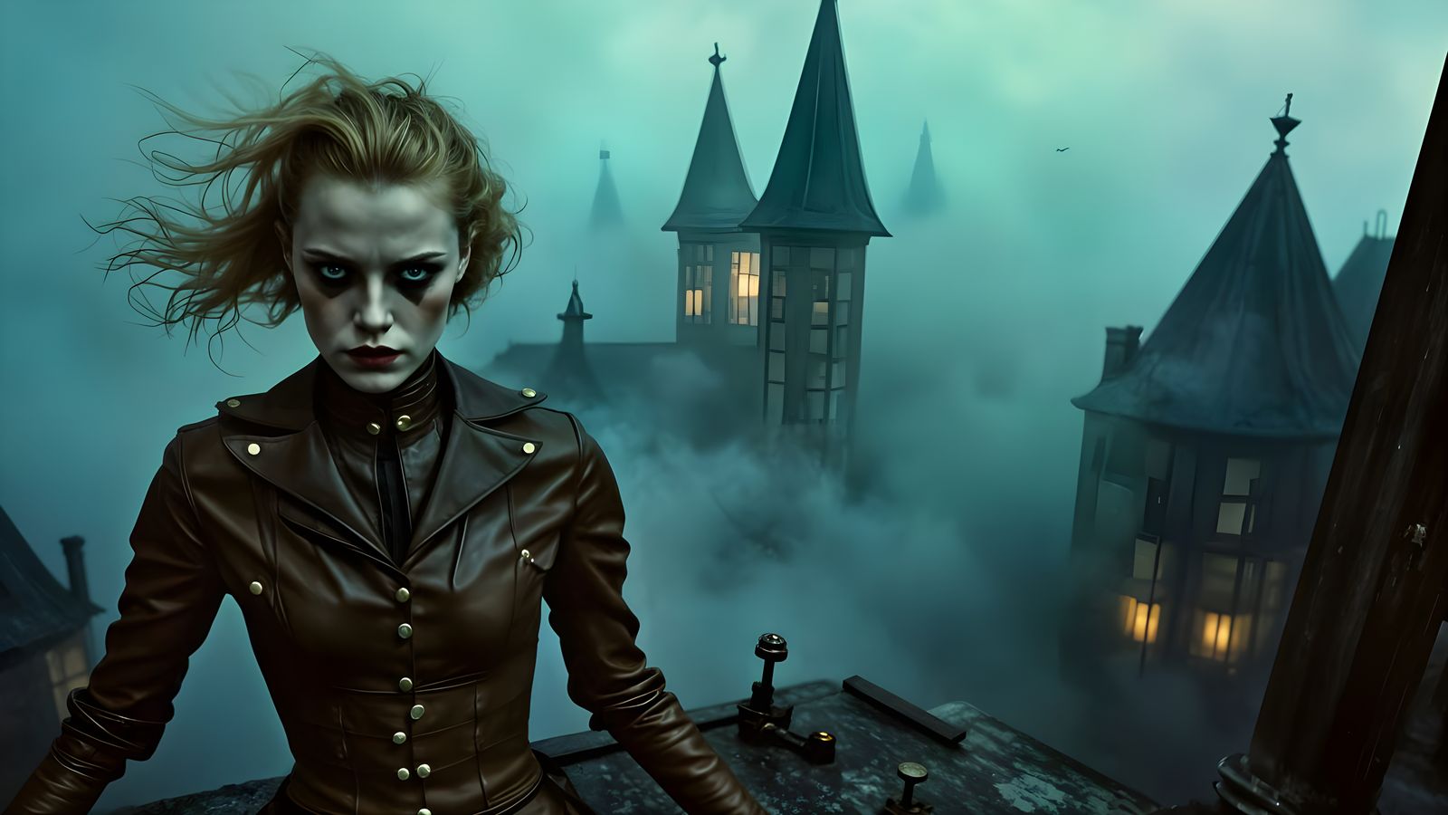 Steampunk Sailor Leaps from Roof in Cinematic Photo