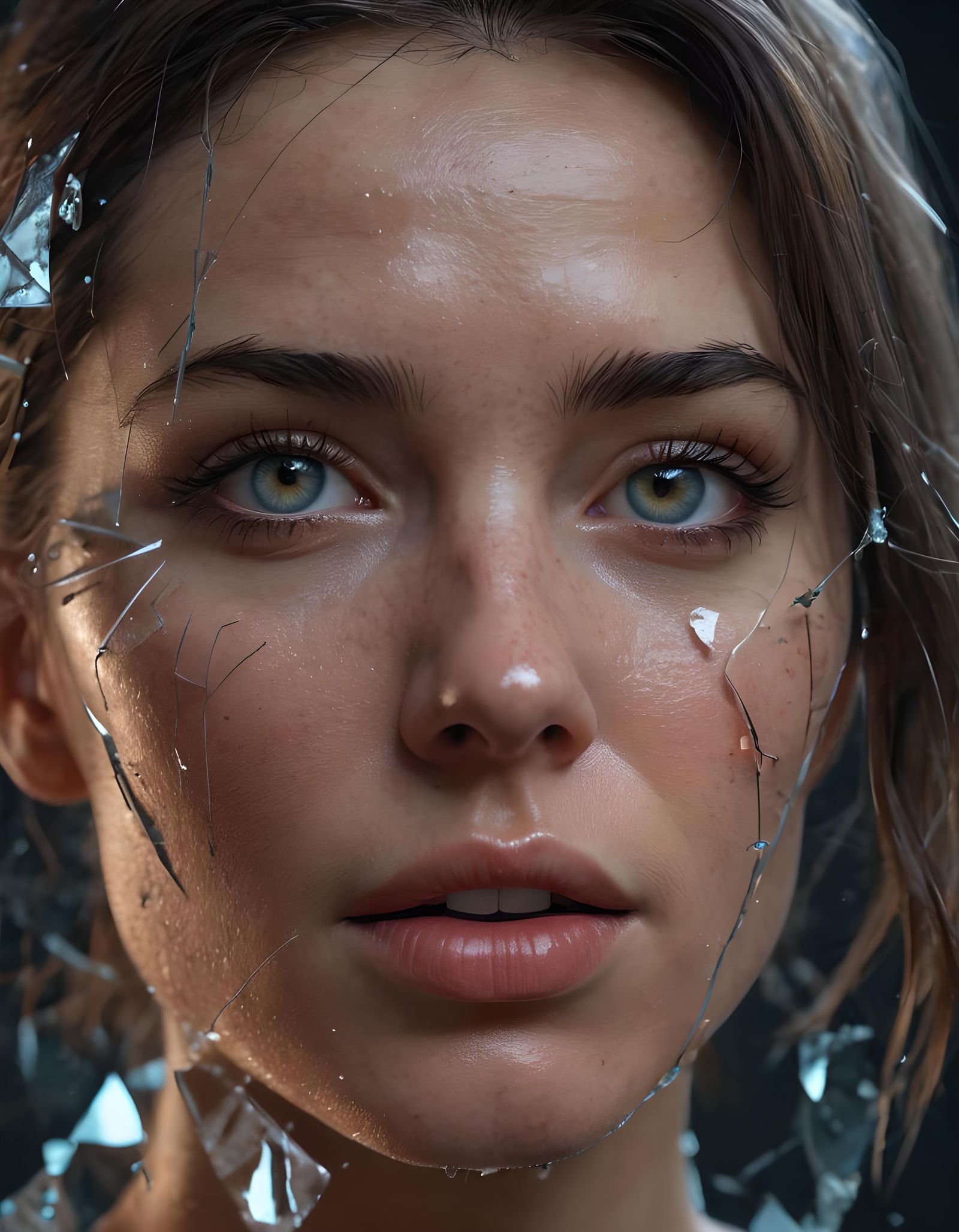 Shattered Glass Portrait in Hyperrealist Style