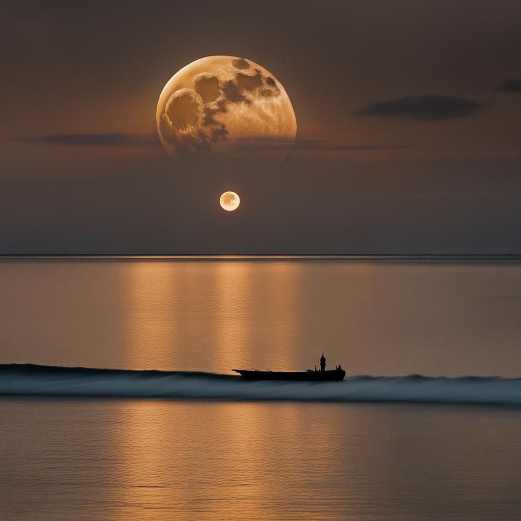 Whisky Clouds Reflect on Calm Ochre Moonlit Sea