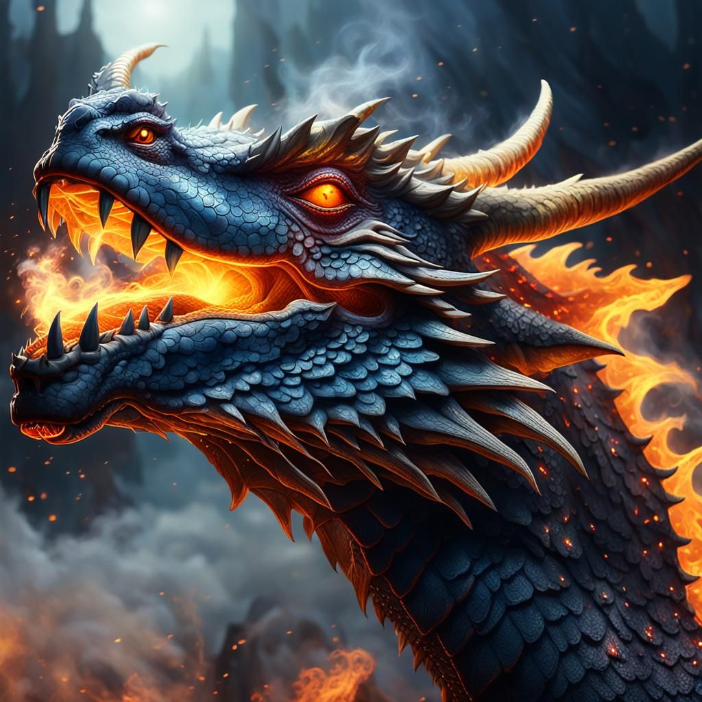 Mystical Dragon Head in Smokey Fog: Fantasy Art