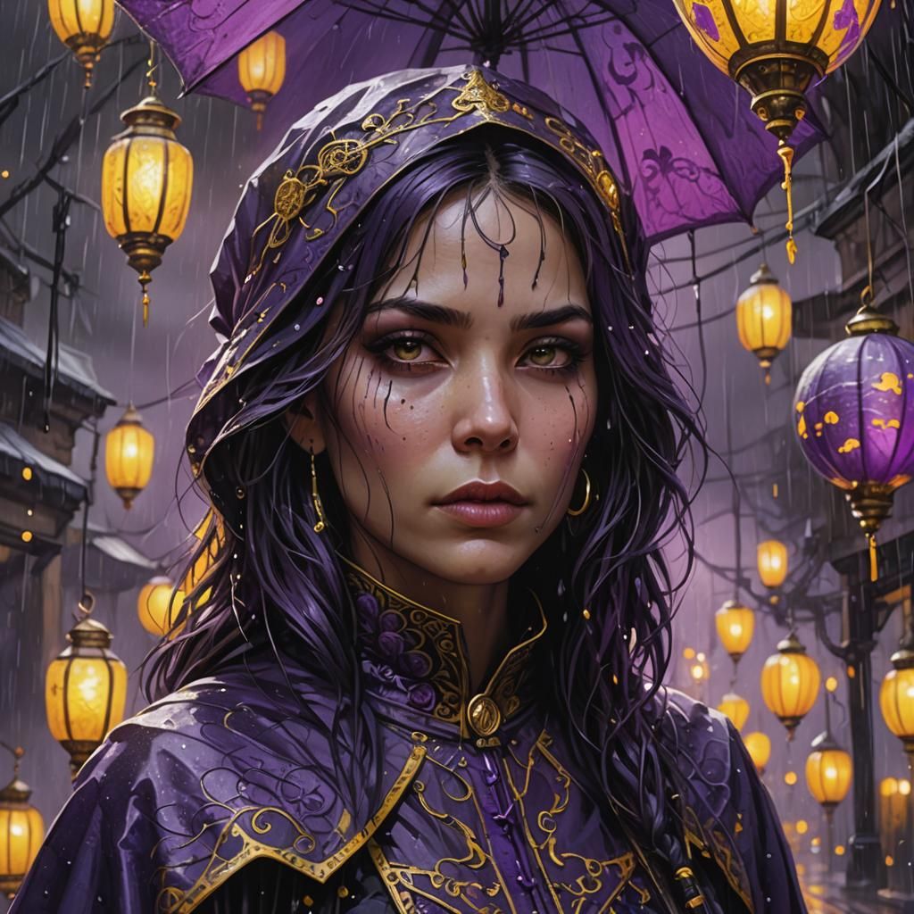 Gothic Woman in Rainy Fantasy Art