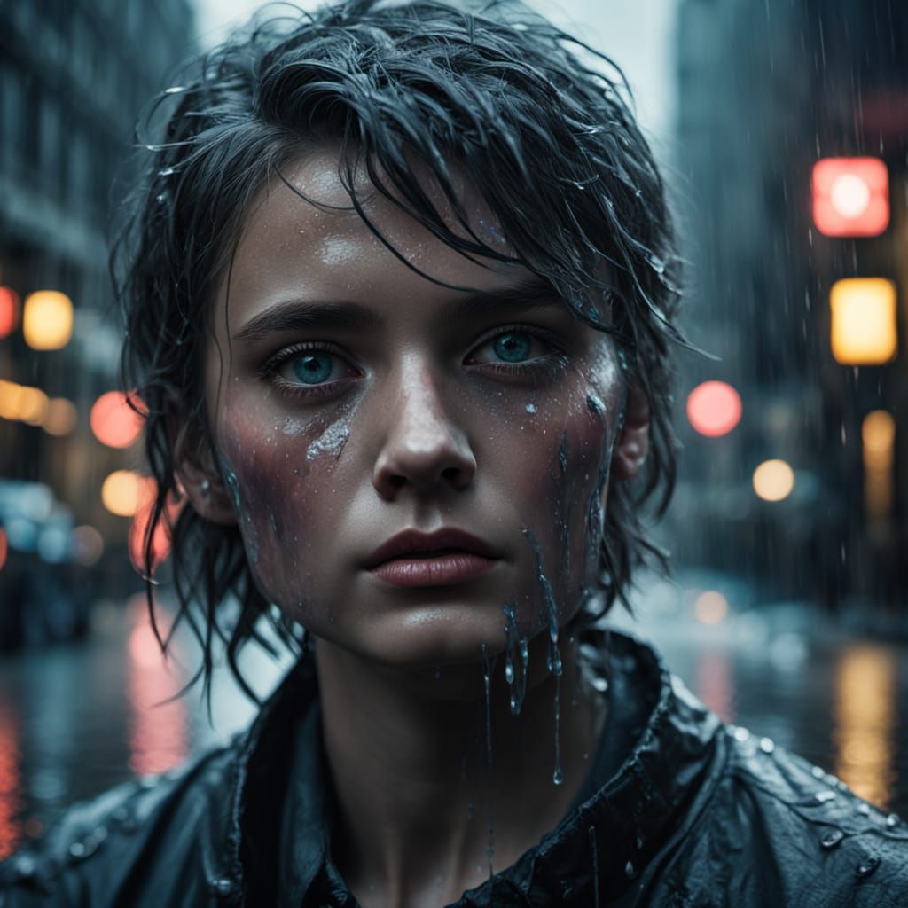 Rainy City Street in Despair