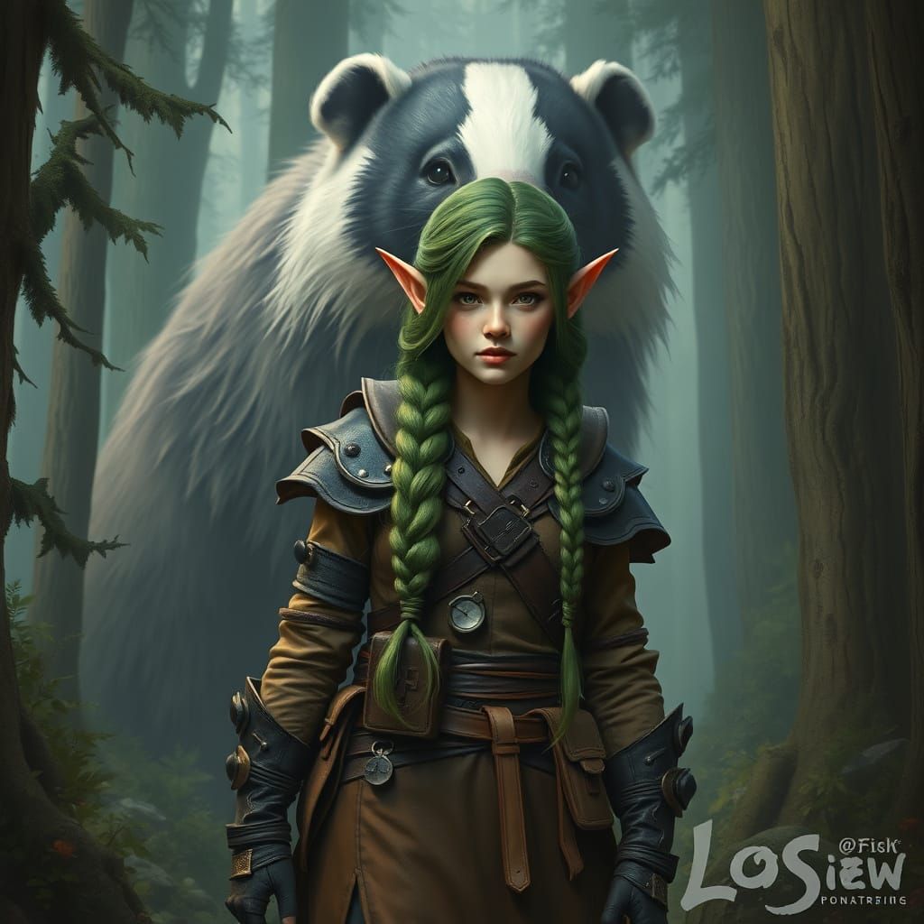 Gnome Ranger with Badger in Mystical Forest