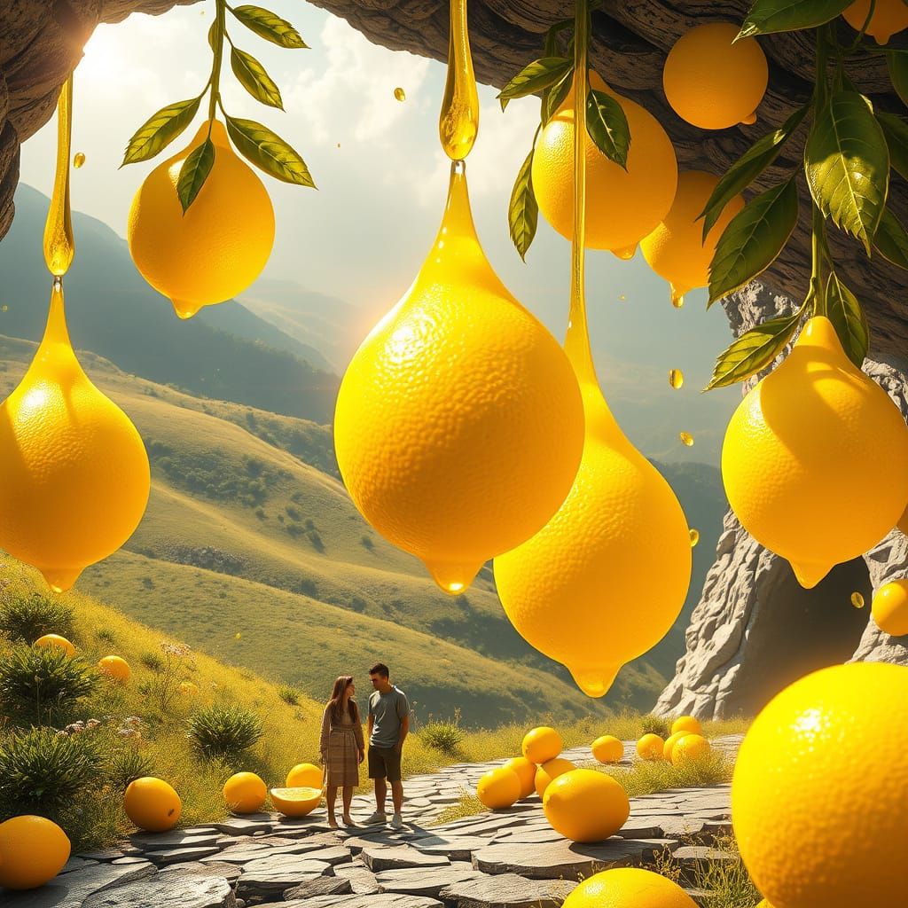 Golden Lemons Reflect Light in Digital Painting