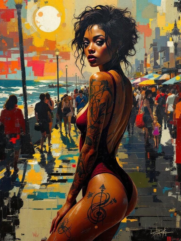 Edgy Posing Woman in Expressive Jazz Collage