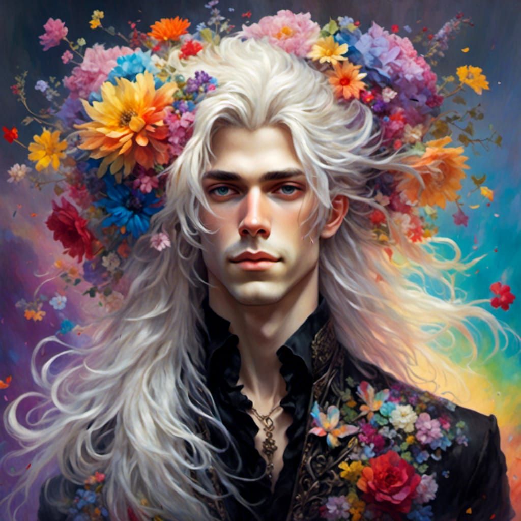Hyperreal Prince with Rainbow Flowers