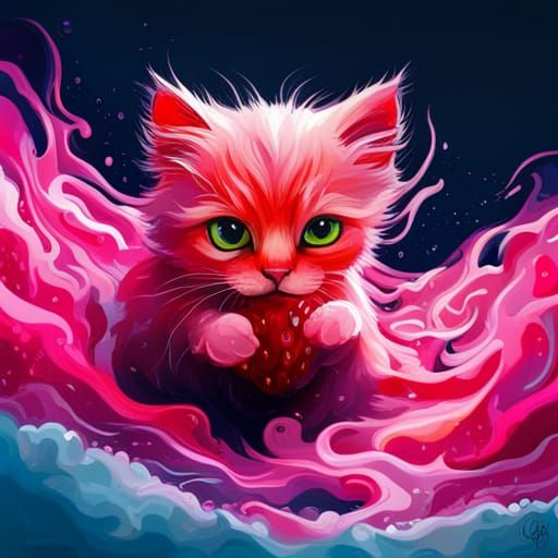 Strawberry Kitten in Graffiti Splash Art Style