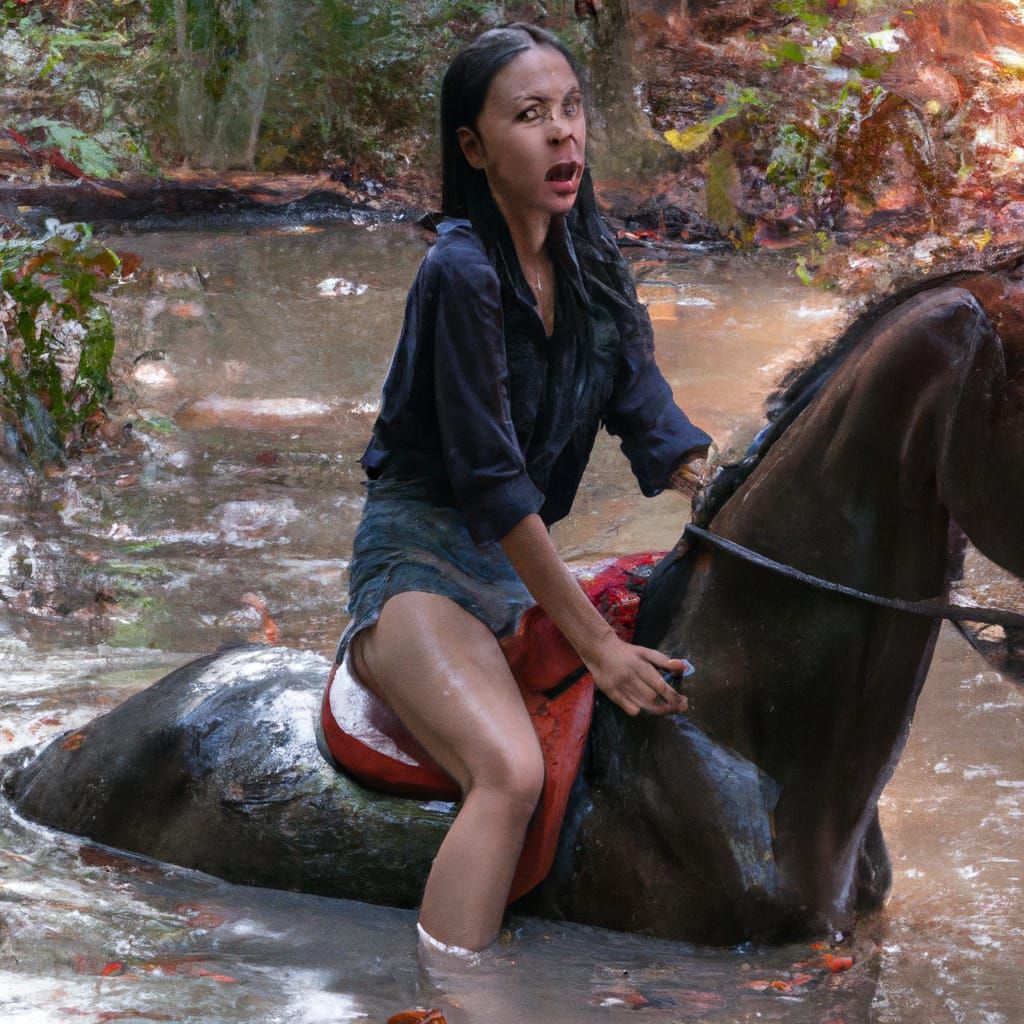 Horse gets stuck in the swamp along with the woman