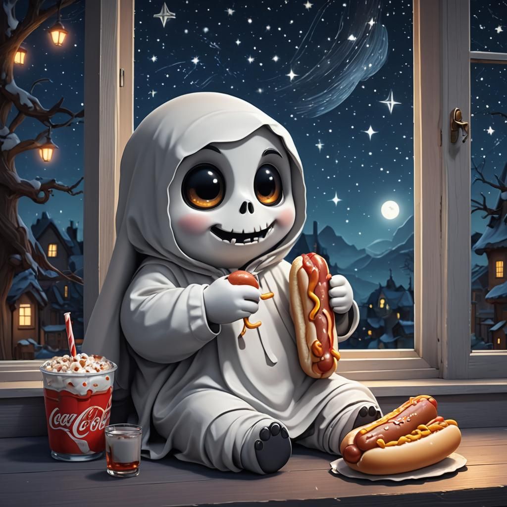 Cute Cartoon Ghost's Late Night Snack