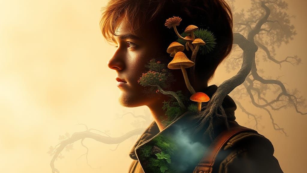 Ethereal Double Exposure: Dreamlike Silhouette Landscape