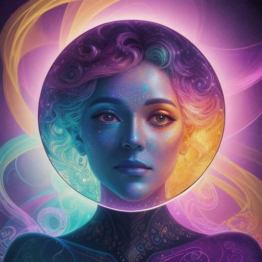 Rainbow Poetry on Golden Scroll, Holographic Illustration