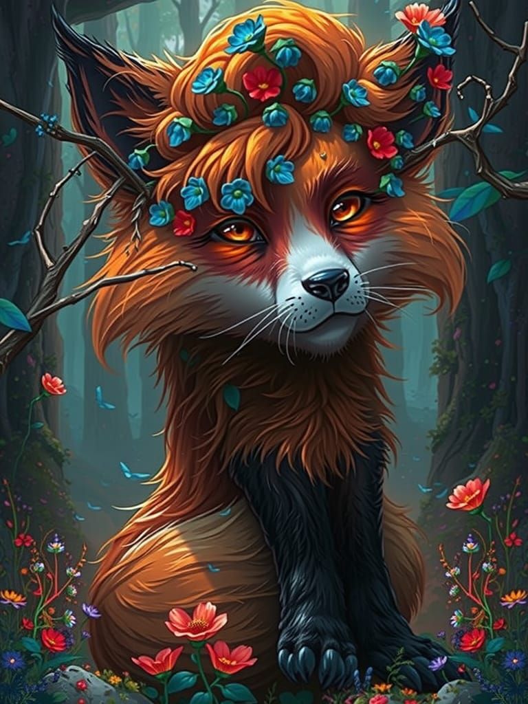 Mystical Fox in Vibrant Forest Landscape