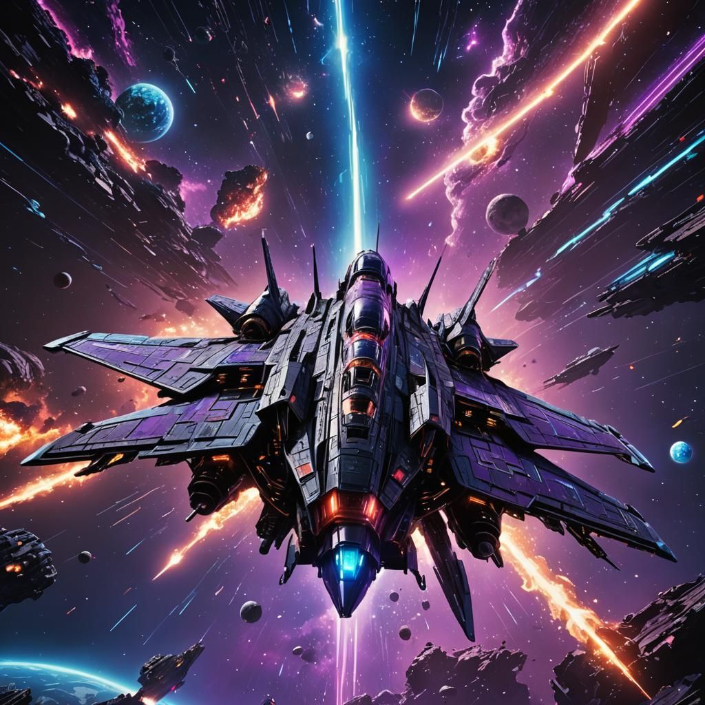 Futuristic Spaceship Soaring Through Galaxy in 3D Anime Styl...