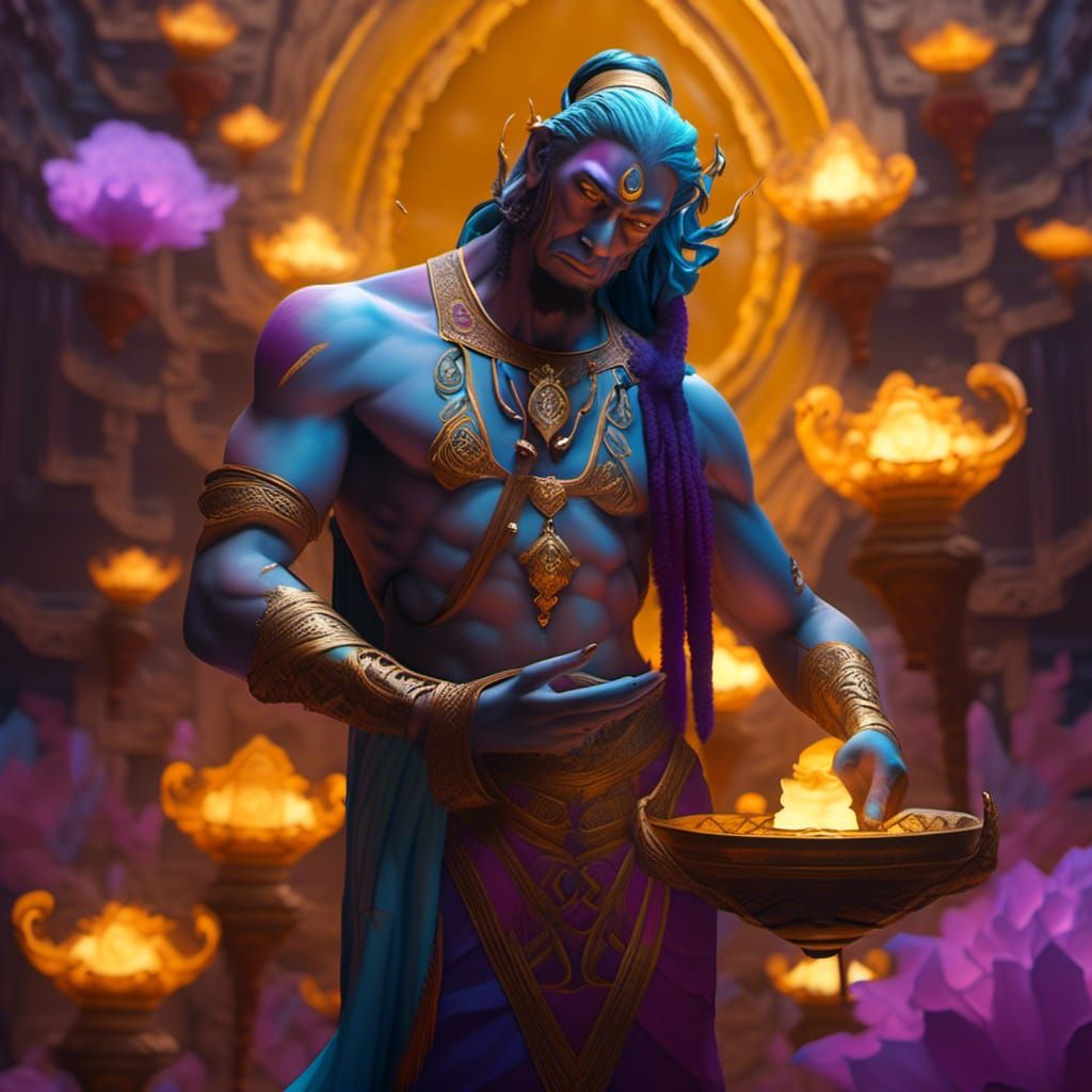 Jinn Emerges From Lamp, Hyperdetailed Concept Art