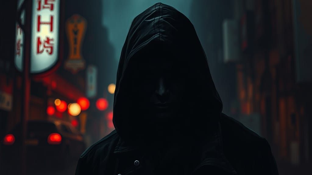 Eerie Shadow Figure in Dark Surreal Urban Scene