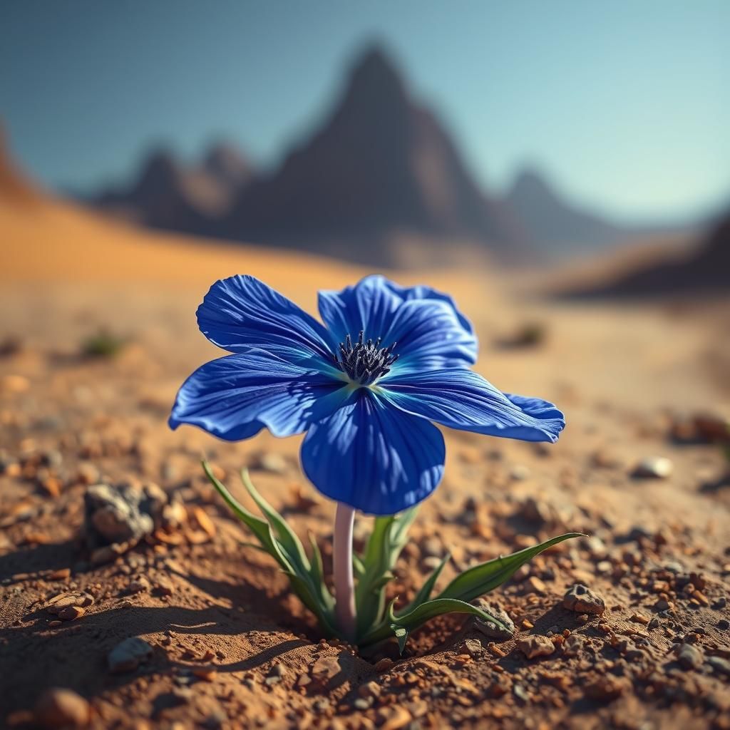 Blue Flower in Desert, Dark Fantasy Art