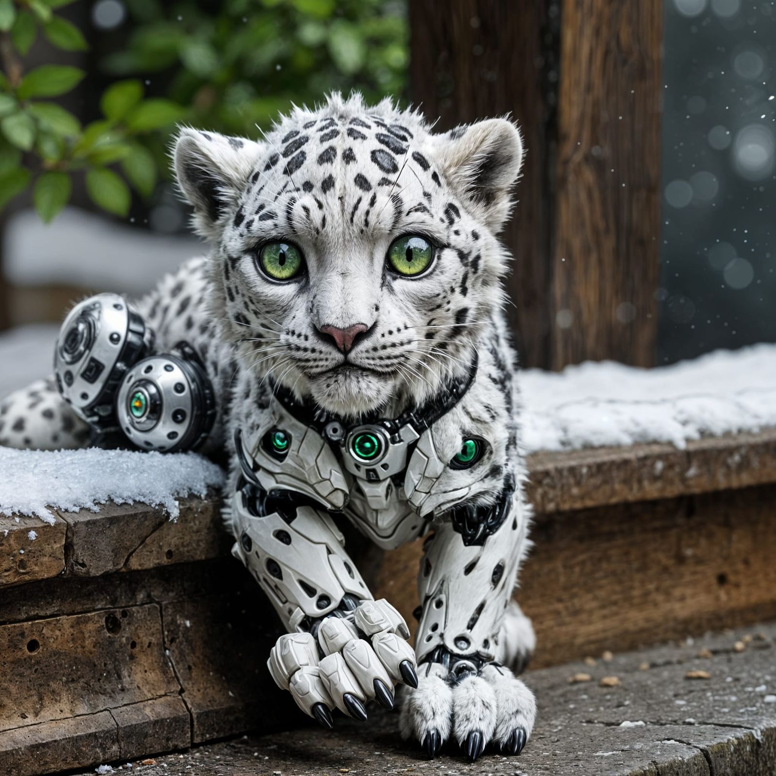 Photorealistic Baby Snow Leopard Cyborg