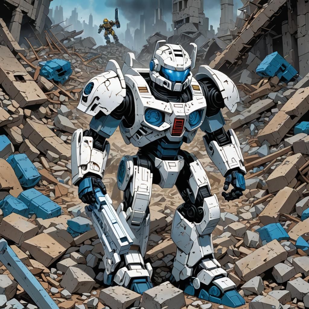 Bionicle Comic Book Cover: White Bionicle on Rubble