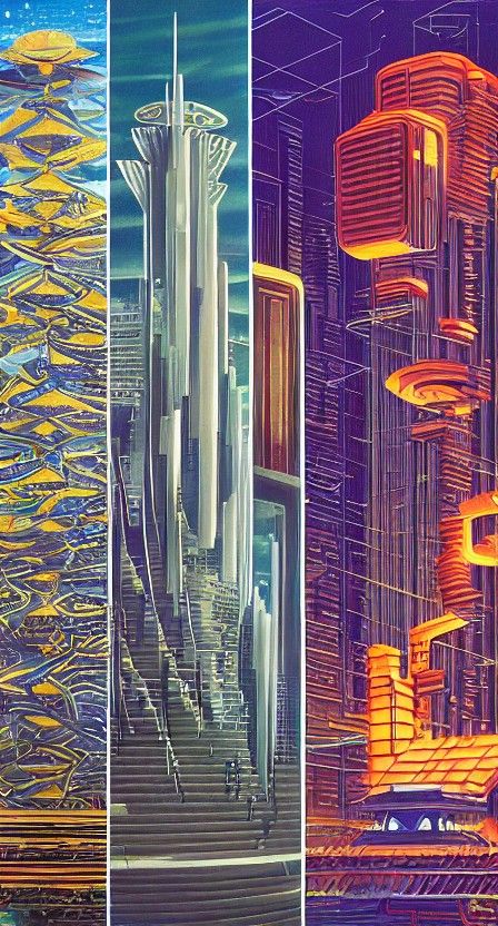 Geometric Cyberpunk Building in Abstract Style