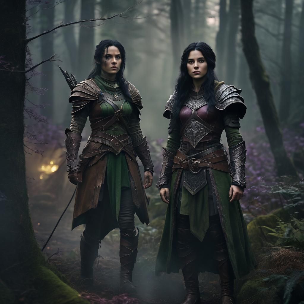 Elven Ranger in Misty Forest, Cinematic Film Still