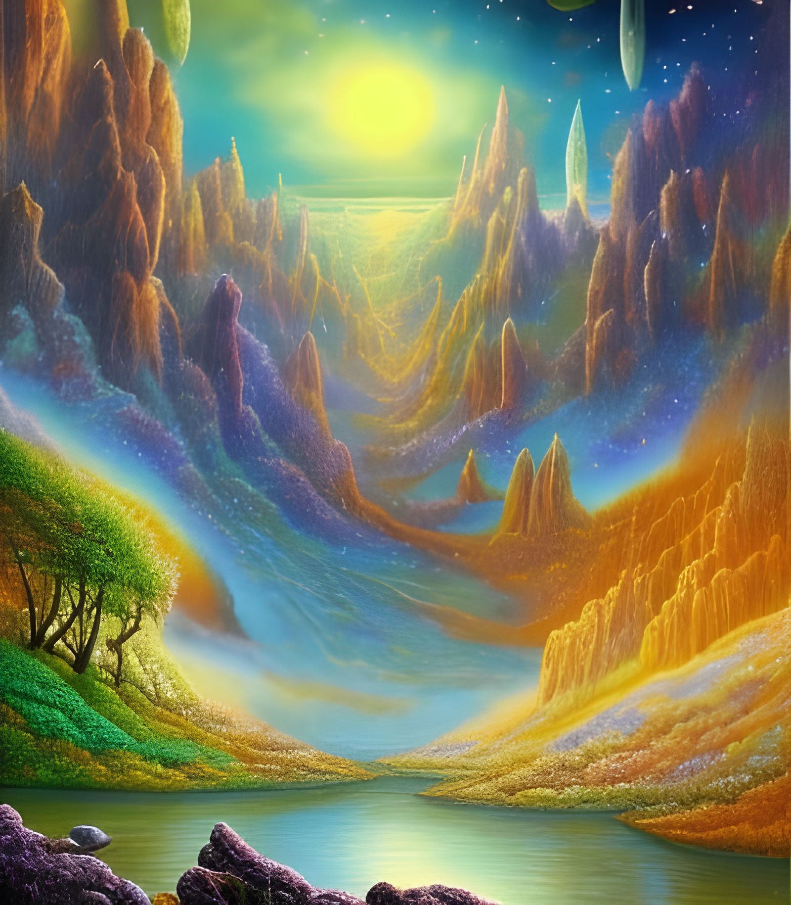 Cosmic Fantasy Landscape with Alien Flora