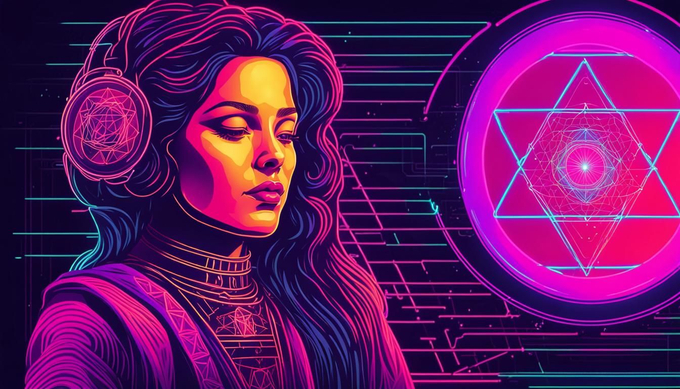 Sacred Geometry of Women in Synthwave Style