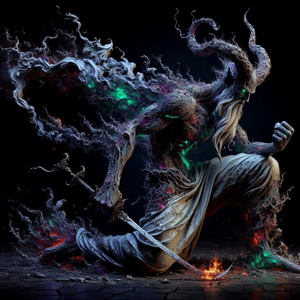Evil Djinn Disintegrating in a Hyperrealistic Digital Render...