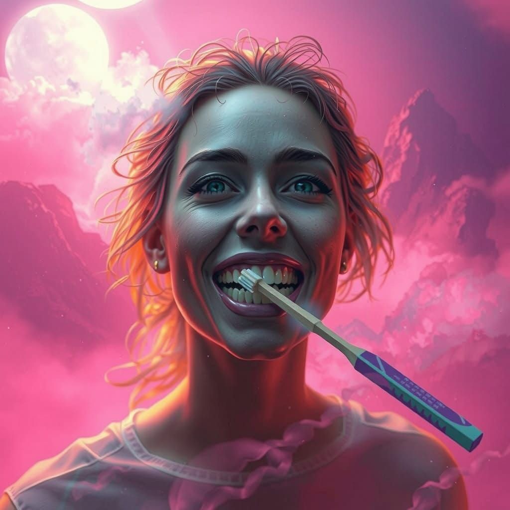 Whimsical Woman in Dreamlike Landscape