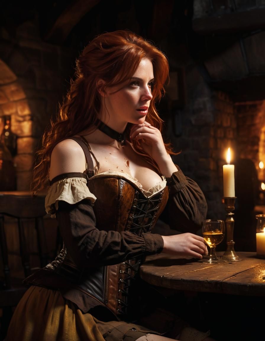 Baroque Tavern Scene: Woman in Candlelight