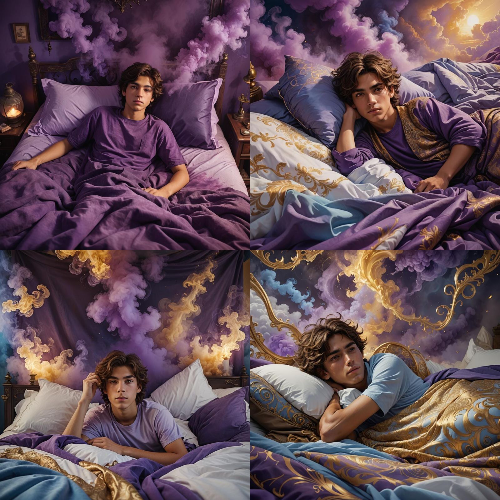 Boy Surrounded by Purple Smoke: Fantasy Art