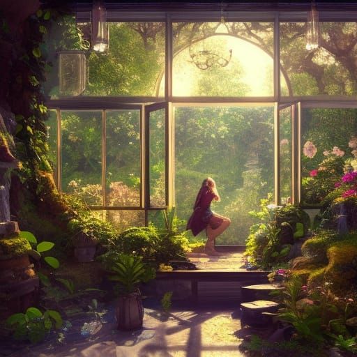 Secret Garden Terrarium Concept Art in Art Nouveau Style