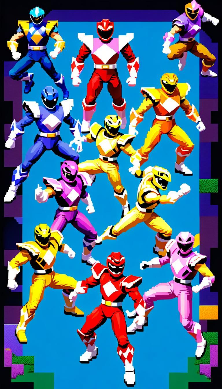 8-Bit Power Ranger Team in JRPG Style