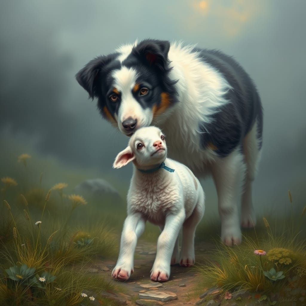 Nervous Lamb Seeks Mother in Ethereal Landscape