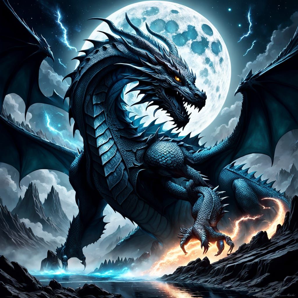 Galactic Dragon Coiled Around Shattered Moon