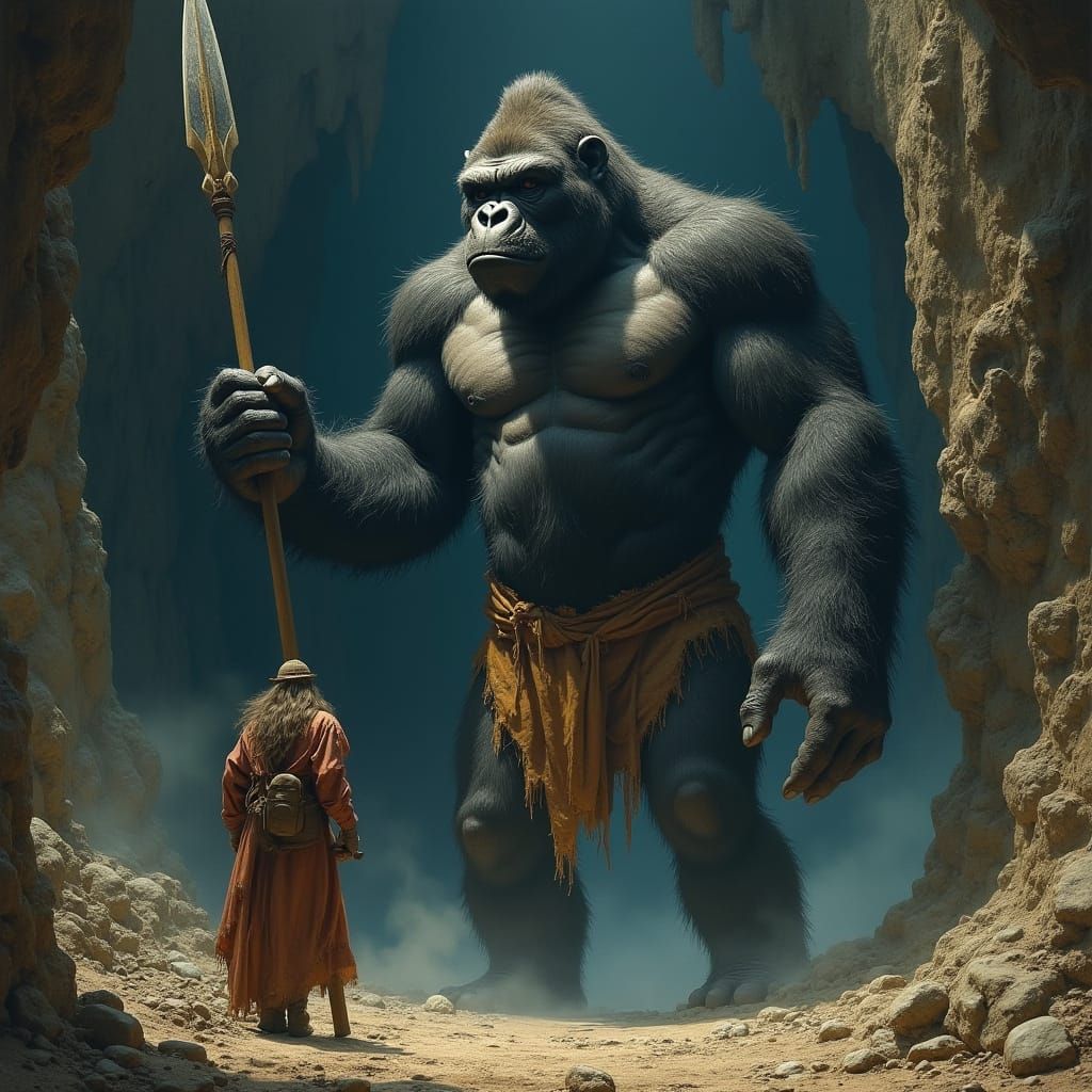 Colossal Gorilla Guardian of Dark Cave in Frazetta-Inspired ...