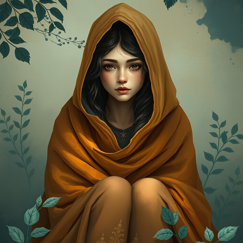 Contemplative Woman in Cloak, Fantasy Concept Art