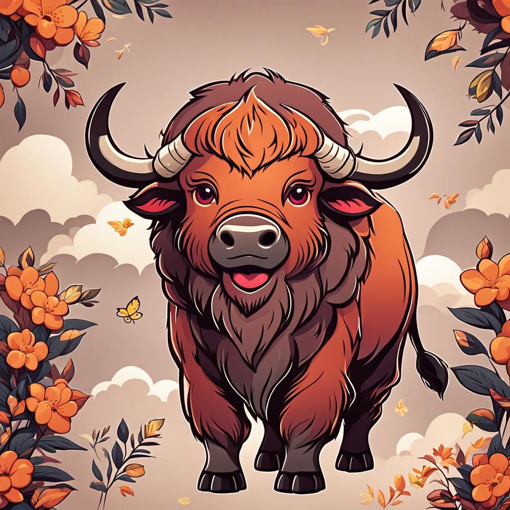Cute Chibi Bison Calf Digital Illustration
