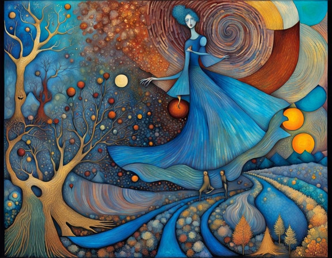 Dancing Shape in Dreamy Biomorphic Pen and Ink Style