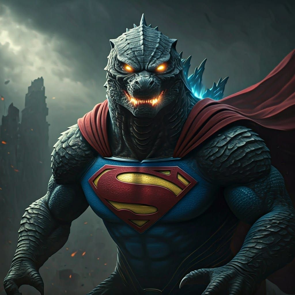 Cyberpunk Beast Unleashes Golden Heat Vision on a Ruined Met...