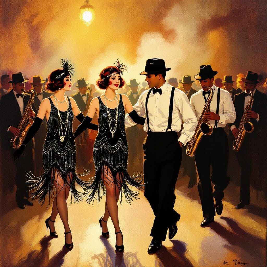 Roaring 20s Jazz Club in Expressive Oil Painting Style