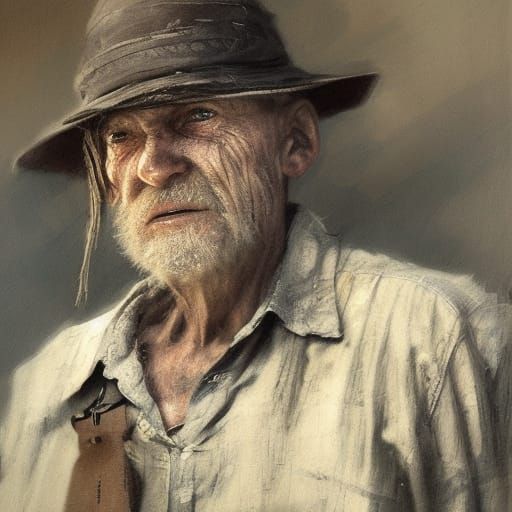 Detailed Portrait of an Old Peasant Character