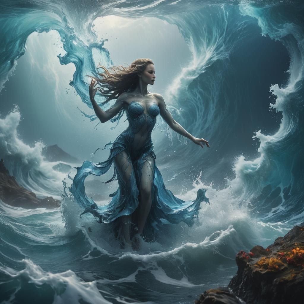 Water Elementals Dancing in a Fantastical Ocean World