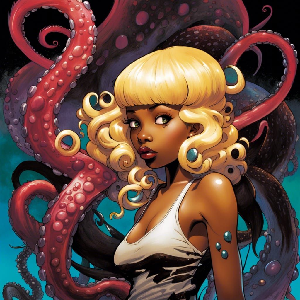 Surreal Tentacle Portrait in Cartoon Style